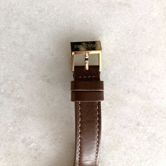 Swarovski Aila day watch, Swiss made, brown leather strap, crystals, gold tone - Picture 5 of 7